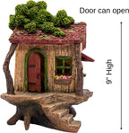 Fairy Garden Treehouse for Outside - Large Fairy House | Hand-painted resin; door opens; water resistant; treehouse stands 9 inches high; outdoor and indoor miniature decor