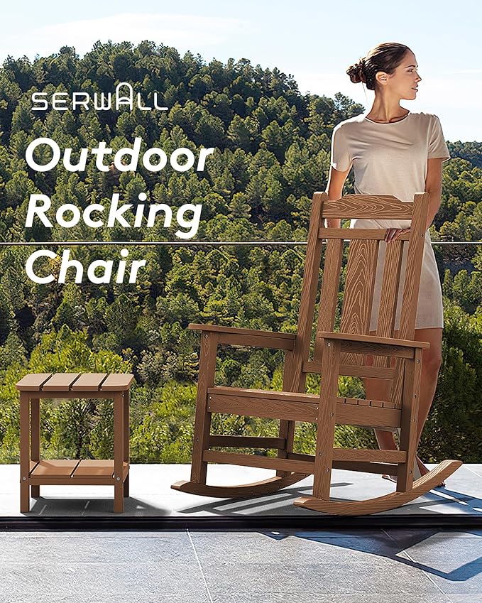 SERWALL Outdoor Rocking Chair Set of 6, Patio Rocking Chair Sets, HDPE Rocking Chair for Adults, Brown