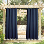 NICETOWN Gazebo Curtains Outdoor Waterproof & Windproof 95 inch Length 2 Panels, Top and Bottom Wind-Break Outdoor Dividers Thermal Insulated Blackout Blinds for Patio, Navy Blue