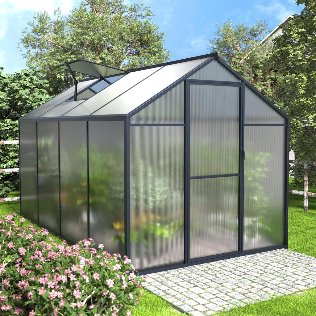 veikou 6' x 8' polycarbonate greenhouse, upgraded green, main product view
