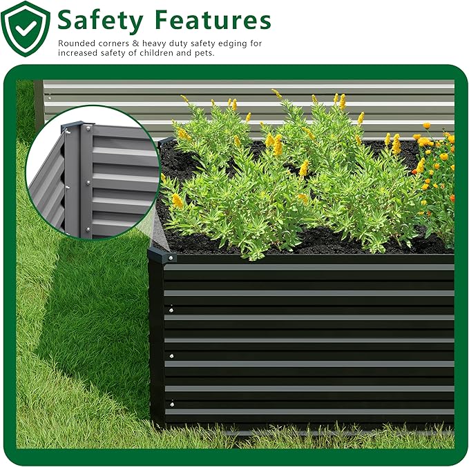 8x2x2FT Galvanized Raised Garden Bed Kit,Vegetable Plant Boxes-Rectangle Metal Flower Box,Large Planter Raised Beds Outdoor Garden for Planting,Fruit,Herb-Black