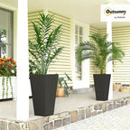 Outsunny 23 Inch Tall Planters for Outdoor Plants, Set of 2 Plastic Flower Pots, Weather and UV Resistant Stackable Tapered Large Planters for Front Door Patio Garden Use, Black
