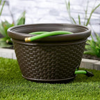 Suncast 2 Pack Decorative Wicker Garden Hose Holder Pot with 4 Drain Holes for 100 Foot Hoses, Java