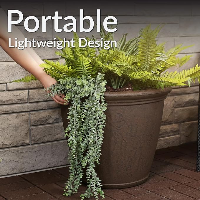 Sunnydaze 24-Inch Anjelica Large Plastic Pot for Plants - Outdoor Double-Walled Large Plastic Planter with Drillable Drainage Holes - Rust - 4pk