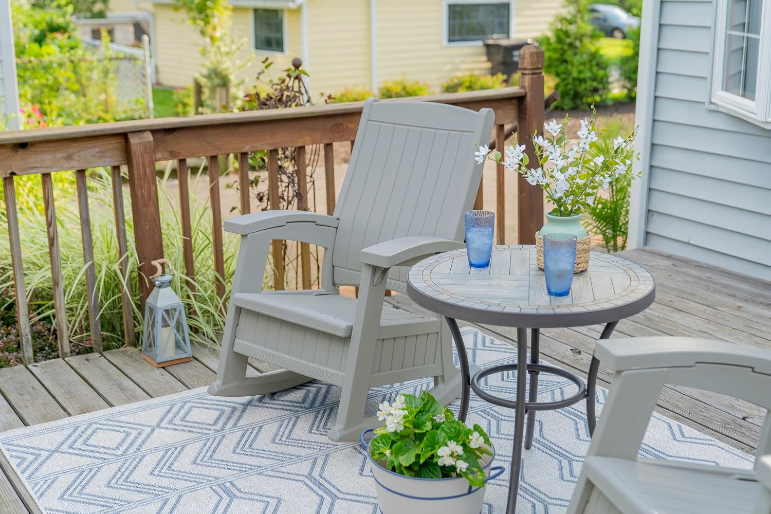 Suncast Outdoor Patio Rocking Chair, Under Seat Storage, Dove Gray