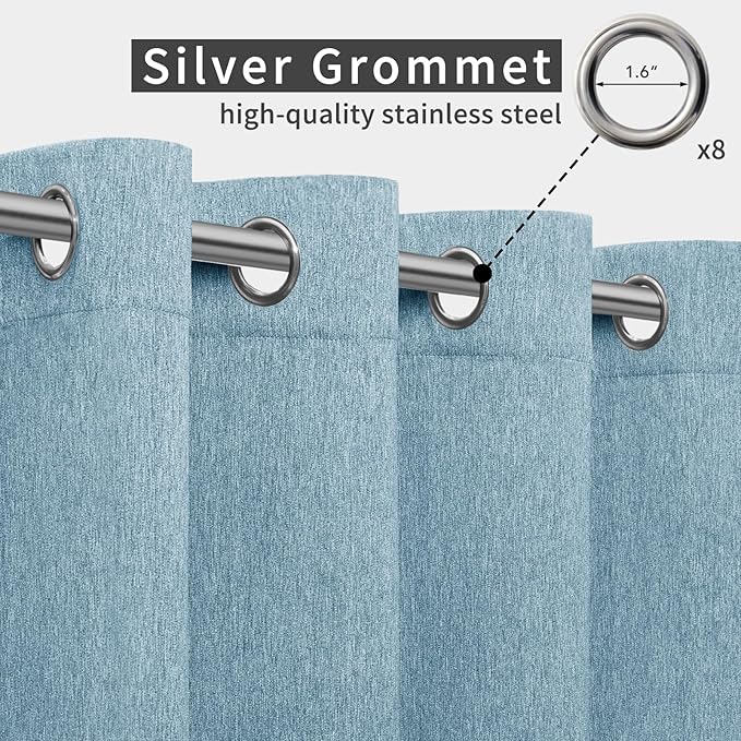 Easy-Going Linen Look Outdoor Curtains Waterproof Windproof Porch Curtains, Soft Thicken Outdoor Privacy Curtains for Patio, Gazebo, Grommet Top and Tab Bottom Drape, 1 Panel, 54x84 inch, Sky Blue