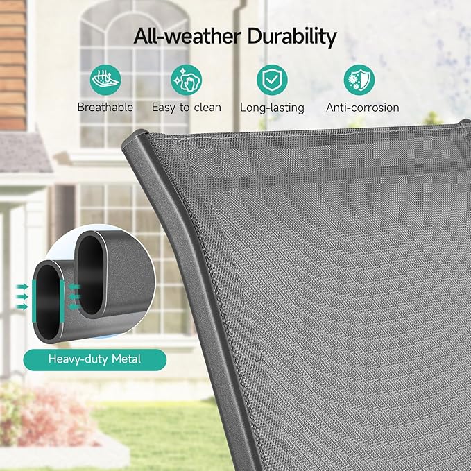 Patio Chairs Set of 6, All Weather Breathable Stackable Outdoor Dining Chairs with High Back and Wide Seat, Easily Set Up Outdoor Chairs Set of 6 with Metal Frame for Backyard Garden Pool, Grey
