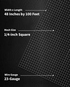 Hardware Cloth 1/4 inch Mesh 48" x 100' 23-Gauge | Hot-dip Galvanized After Welding, Ideal for Chicken Wire Fencing, Gopher Barriers, Garden Fence, Snake Fencing