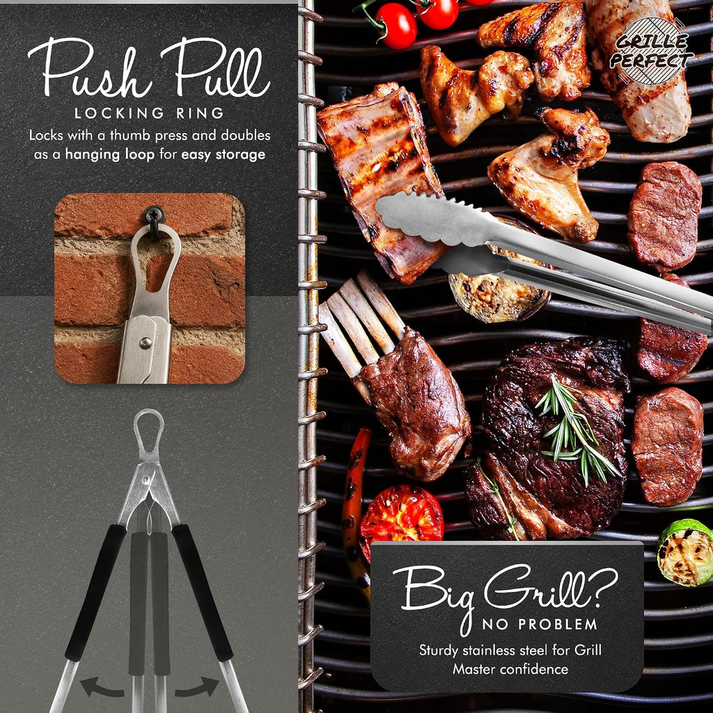 Grill Tongs 24-Inch Super Long Extra Heavy Duty for Grilling and Barbecue Heat Resistant Hand Grips Stainless Steel for BBQ Outdoor Kitchen and Cooking Hot Grilled Food