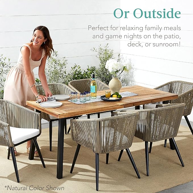 Best Choice Products 6-Person Indoor Outdoor Acacia Wood Dining Table, Picnic Table w/Powder-Coated Steel, 350 Pound Capacity Legs - Walnut Brown