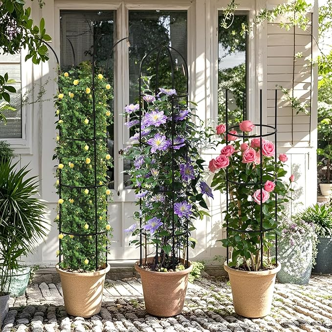 100% Metal Obelisk Trellis for Climbing Plants Outdoor Garden Tower Trellis 6.6ft, Plant Support with Garden Twist Tie for Tomato Cucumber Ivy Vines Rose Potted Plant Trellis Indoor 2 Pack