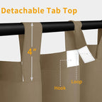 Easy-Going Outdoor Patio Curtains Detachable Tab Top Windproof Weatherproof Curtain for Cabana, Porch, Pergola and Gazebo, Tab Bottom Drape, 2 Panels, 110W x 96L inch, Khaki