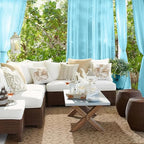 RYB HOME Outdoor Sheer Curtains Waterproof for Patio, Linen Look Semi Transparent Airy Drapes Sun Light Filter for Cabana Pavilion Balcony, 54 inch Wide by 96 inch Long, 2 Pcs, Teal