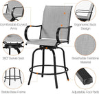 Yaheetech Patio Swivel Barstools Outdoor Chairs Set of 6, High Bistro Stools Outdoor Furniture, All-Weather Patio Stools for Outside, Beach, Lawn, Poolside and Garden, Black/Light Gray