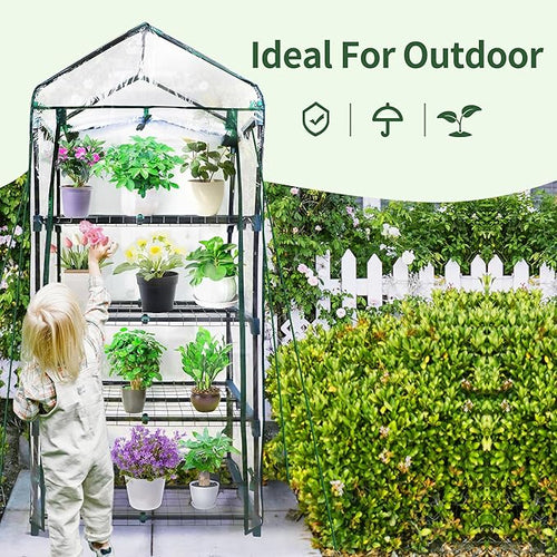 4 Tier Mini Greenhouse for Outdoor Indoor, Waterproof Heavy Duty Small Greenhouses with PVC Cover, Portable Green Houses for Outside Winter Plant Protection, 64'' H x 27'' L x 20'' W