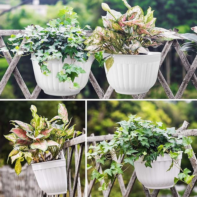 ORIMERC 6 Pcs Plastic Large Wall Plant Pots Vertical Garden Living Wall Mounted Window Hanging Basket Fence Planters Indoor Outdoor for Plants Flowers Kitchen Herbs Holder with Drainage Decor White