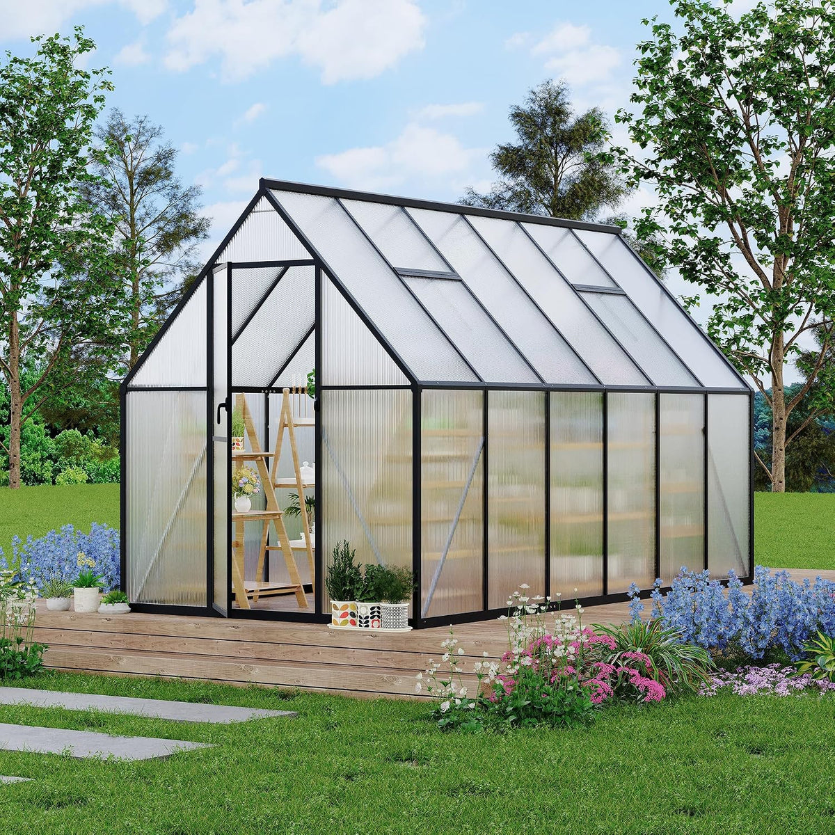 6'x11' aluminum-framed polycarbonate greenhouse, heavy duty polycarbonate greenhouse, main product view