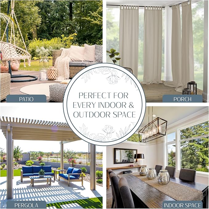 Elrene Home Fashions Matine Weatherproof Tab-Top Indoor/Outdoor Solid Color Curtain Panel for Porch, Pergola, Patio, Deck, 52”W x 84”L, Taupe