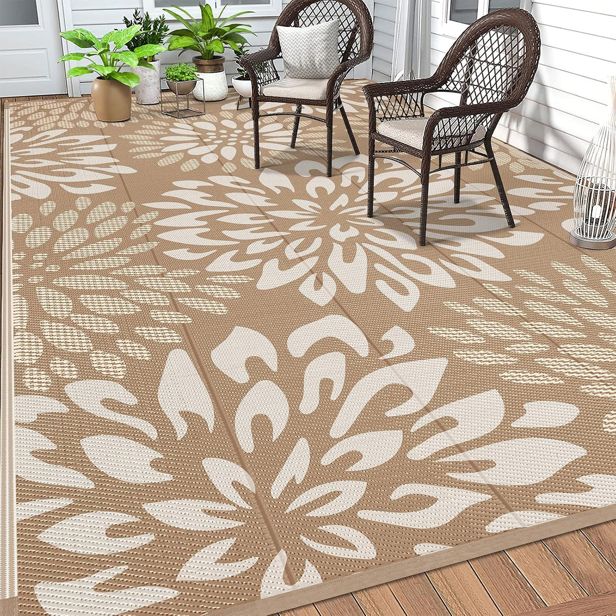 hebe waterproof outdoor rug 9'x12', floral reversible plastic, view 9
