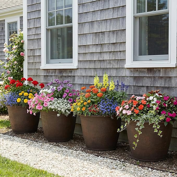 Sunnydaze 20-Inch Anjelica Large Plastic Pot for Plants - Outdoor Double-Walled Large Plastic Planter with Drillable Drainage Holes - Sable - 2pk
