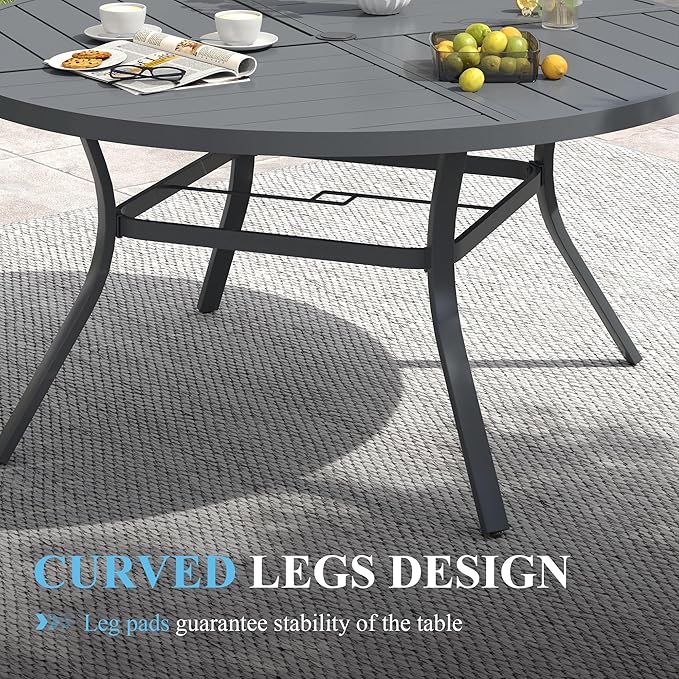 VICLLAX Patio Table and Chair Set of 8, All Weather Metal Round Outdoor Dining Furniture Set-53 Round Outdoor Table and Chairs, Black Tabletop
