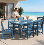 SERWALL Patio Dining Sets for 6 Person, HDPE Dining Set with 6 Armless Chairs, Blue