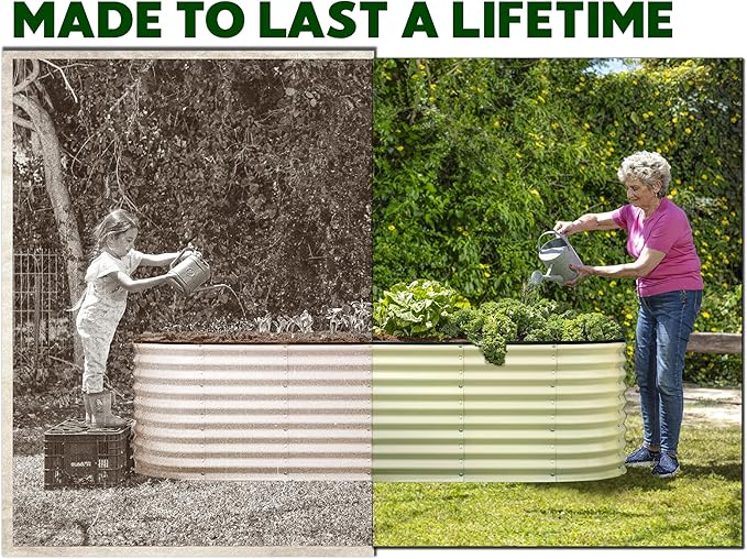 Plant & Plot Galvanized Raised Garden Beds Outdoor // 6×2×2 ft Planter Raised Beds for Gardening, Vegetables, Flowers // Large Metal Garden Box (White) // Patented Tool-Free Design