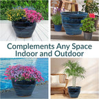 Sunnydaze Large Ceramic Plant Pot - Round Outdoor Glazed Ceramic Planter Pot with Drainage - Studio - Galaxy Blue - 18.5"