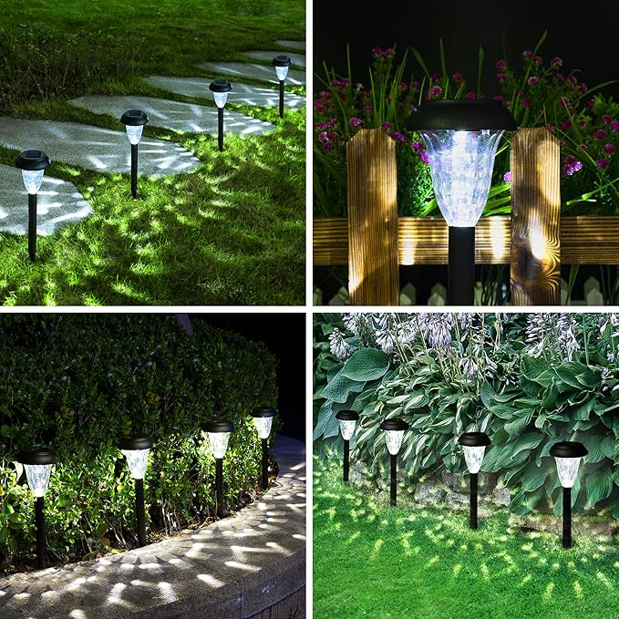 GIGALUMI 16 Pack Solar Light Outdoor Waterproof, Cool White Pathway Lights Solar Powered, Landscape Lighting, Garden Lights for Decor, Patio, Garden, Yard, Pathways, Walkway