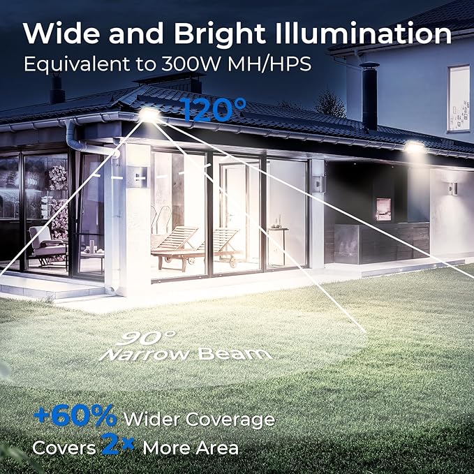 CINOTON 65W LED Flood Lights Outdoor, IP65 Waterproof Exterior Security Wall Lights with 180°Knuckle, 9100LM 120V Outside Aluminum Lighting Fixture for Patio Porch Barn Garden 5000K 4 Pack, UL Listed