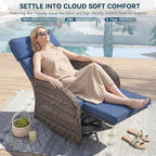 Zero Gravity Patio Swivel Rocking Recliner Chair - Wicker Outdoor Lounge Chair with Adjustable Backrest & Footrest, All Weather Reclining Rocker Chairs with Thick Cushion for Pool Deck Blue
