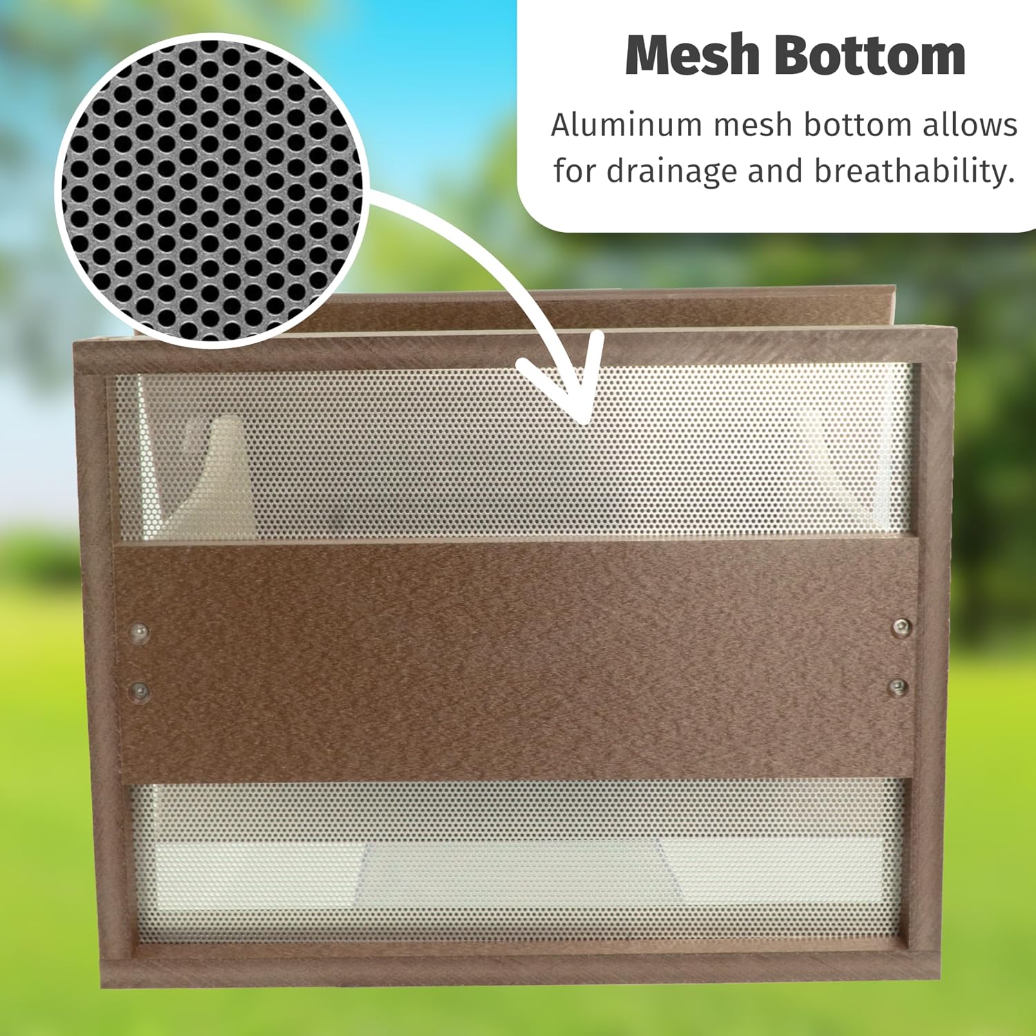 DutchCrafters Plastic Poly Covered Roof Hanging Fly Through Bird Feeder Open Side Platform Seed Tray for Outside Outdoor Garden - Amish American Made in USA (Turf Green & Cedar)
