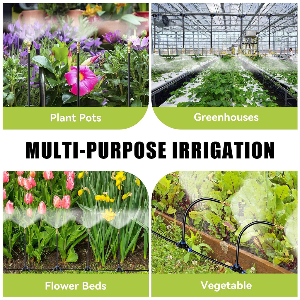50FT 360° Adjustable Drip Irrigation System Garden Watering System with 12 Nozzles Plant Watering Devices Misting System Greenhouse Accessories for Yard, Lawn