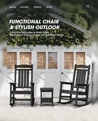 KINGYES Outdoor Rocking Chairs, HDPE All-Weather Patio Rocking Chairs High Back Porch Rocker for Adult, Black