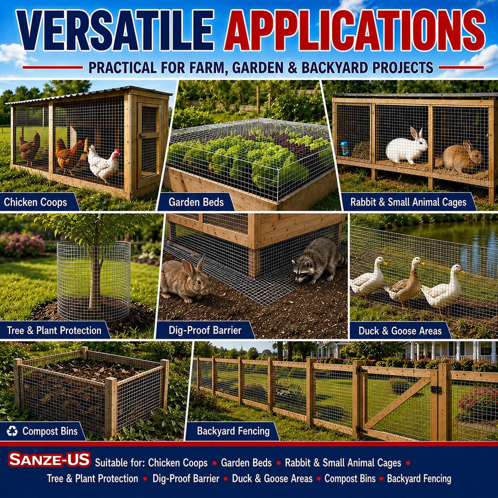 SANZEUS Hardware Cloth, 48in x 100ft 1/2in Mesh, 19GA Chicken Wire Fencing | Hot-dip galvanized after welding, heavy-duty wire mesh, rust resistant, chicken coops, garden beds, rabbit cages, tree guards