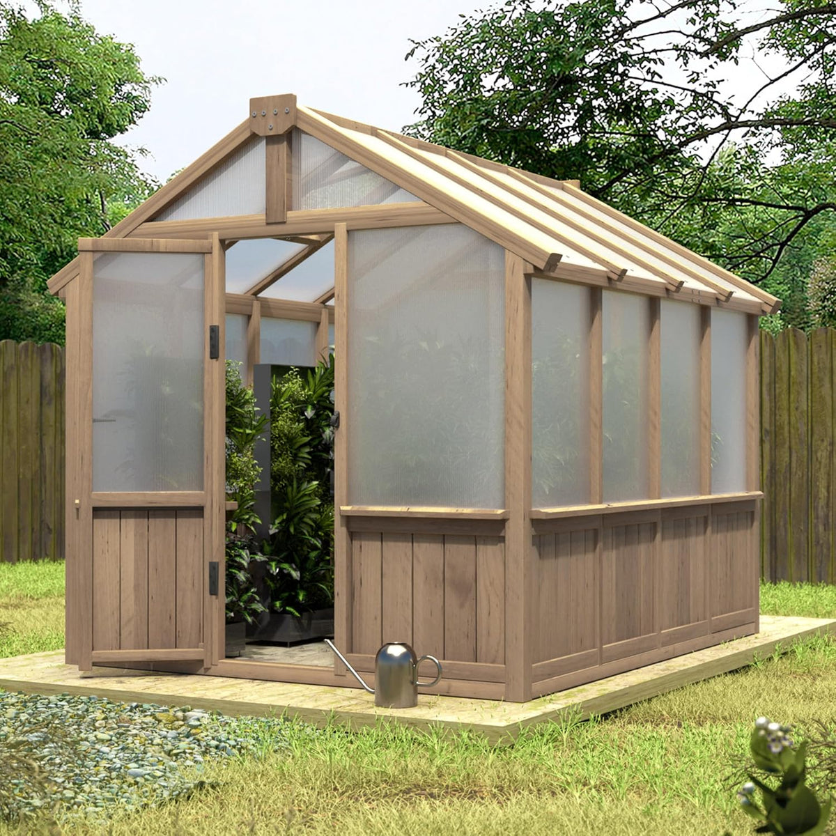 mupater 6 x 8 ft wooden polycarbonate greenhouse, main product view