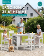 SERWALL Outdoor Bar Table, All Weather HDPE 36" Counter Height Dining Table with Storage and Wine Rack for Patio, Garden, Backyard, Balcony, Poolside, White