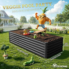 YITAHOME 8x4x2ft Large Raised Garden Bed Kit, Galvanized Metal Planter Box with Gloves, Ground Nails, Support Rod & Safety Rubber, Outdoor Above Ground Planters for Plants Vegetables Flowers, Black