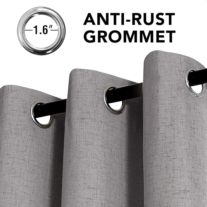 H.VERSAILTEX Linen Curtains 100% Blackout Curtains for Bedroom 96 inch Long Full Light Blocking Nature Linen Blended Window Curtains for Living Room Nickel Grommet (2 Panels, Heathered Dove)