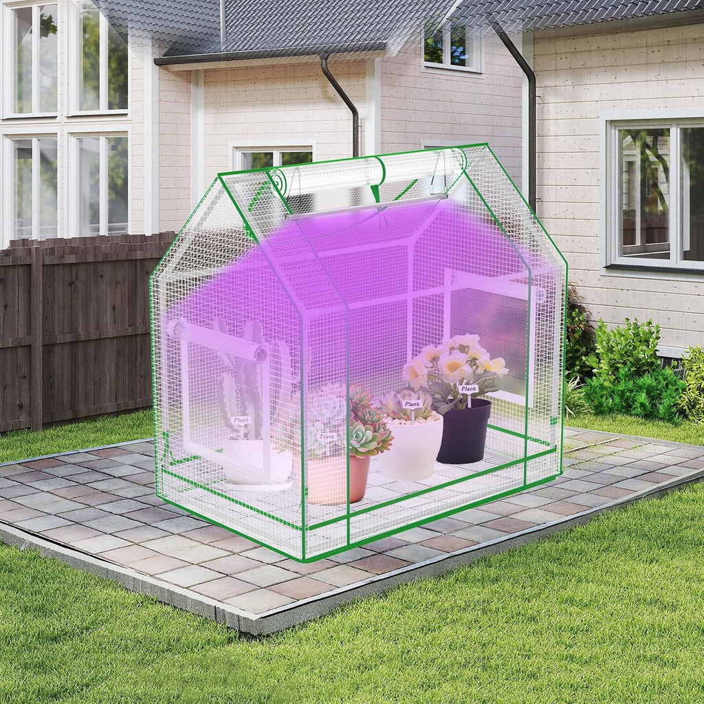 [careforge] mini greenhouse indoor with grow light &, front angle view