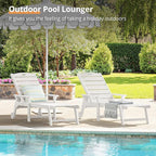 LUE BONA Chaise Lounge Chair with Table, 2-Piece, HDPS Chaise Lounger, 5 Positions Adjustable Lounge Chairs, Pool Lounge Chair with Wheels for Poolside, Backyard, White