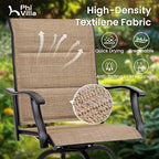 PHI VILLA 3 Piece Outdoor Swivel Bar Stools Set, Bar Height Patio Set with 2 Padded Textilene Fabric Chairs, All-Weather High Top Patio Bistro Table and Chairs Furniture, Brown