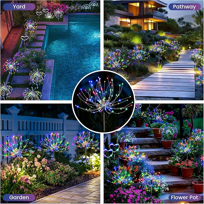 Garden Decor Solar Lights Outdoor,120LED Waterproof Colorful Solar Fairy Garden Lights for Outdoor Decoration,Yard, Patio, Porch,Flower Pot,Pathway,Christmas (2Pack)