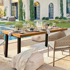 Devoko Home Acacia Wood Dining Table 6-Person Indoor Outdoor Table with Iron Legs, Sandblast Finish, Natural Stained, Rustic Metal, 69 * 33 * 30 inch (Natural)