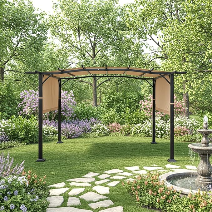 Garden Winds Durable Replacement Canopy Top Cover Compatible with The 49964, 23700 Aldi Gardenline Belavi and Shoprite Pergola - Classic Sand Beige, 350