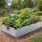 2 Pack 8x4x1FT Galvanized Metal Raised Garden Bed Kit for Vegetables, Herbs, Open-Bottom Large Capacity Outdoor Planter Box Gardening Stakes, Silver