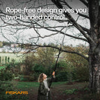 Fiskars 2-in-1 Extendable Tree Pruner and Pole Saw (Extends 7.9 - 12 feet) with Rotating Head, Pruning Stik Model with 15-Inch Double-Grind Saw Blade, and Double Locking System