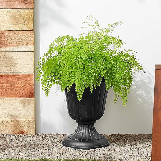 Arcadia Garden Products PL20BK Classic Traditional Plastic Urn Planter, Indoor or Outdoor Garden Decor, Flower Pot Vase 10x12 - Black