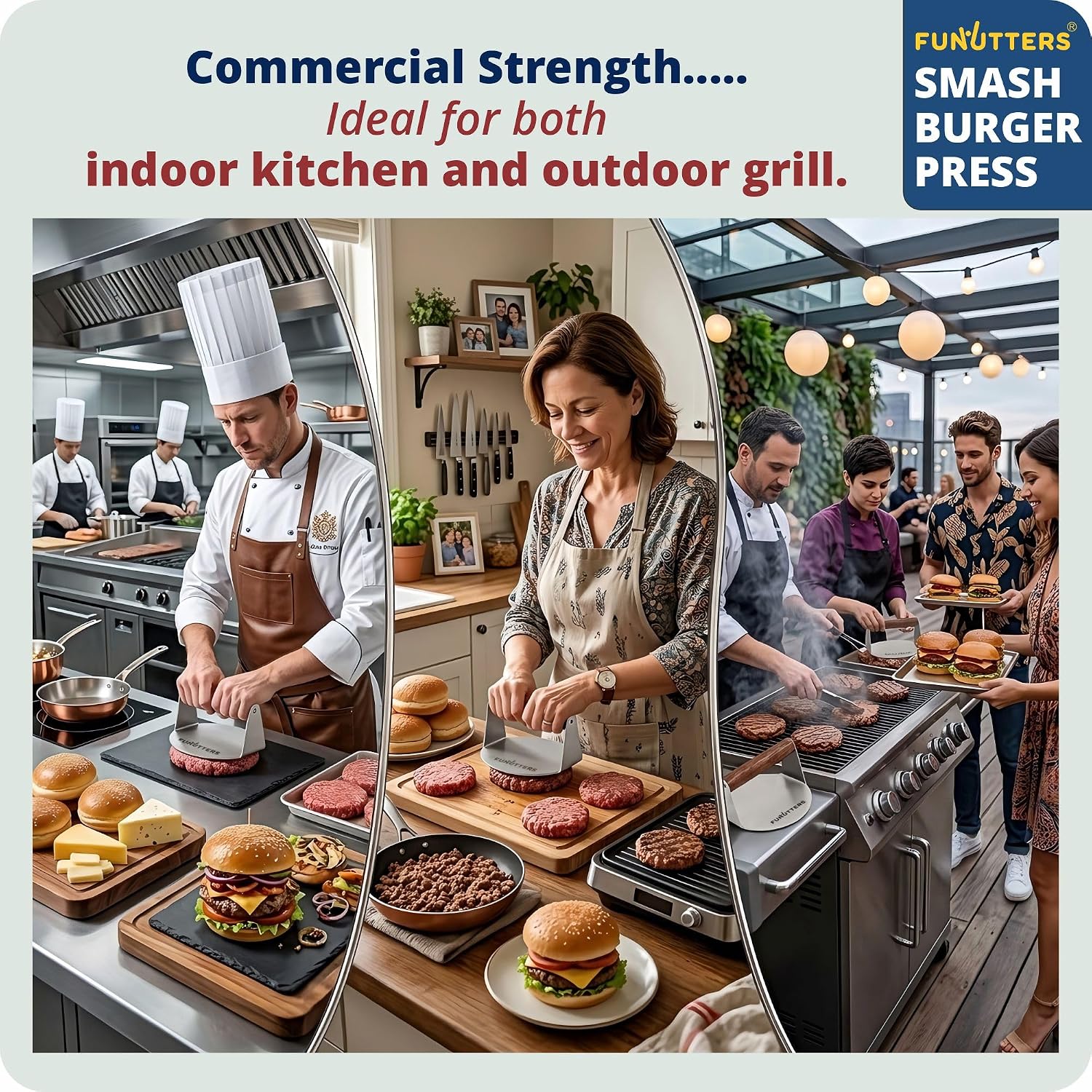 6.5'' Smash Burger Press Patty Maker, Hamburger Smasher Tool, Heavy-Duty Stainless Steel, BBQ Grill and Flattop Griddle Accessory - Commercial Grade
