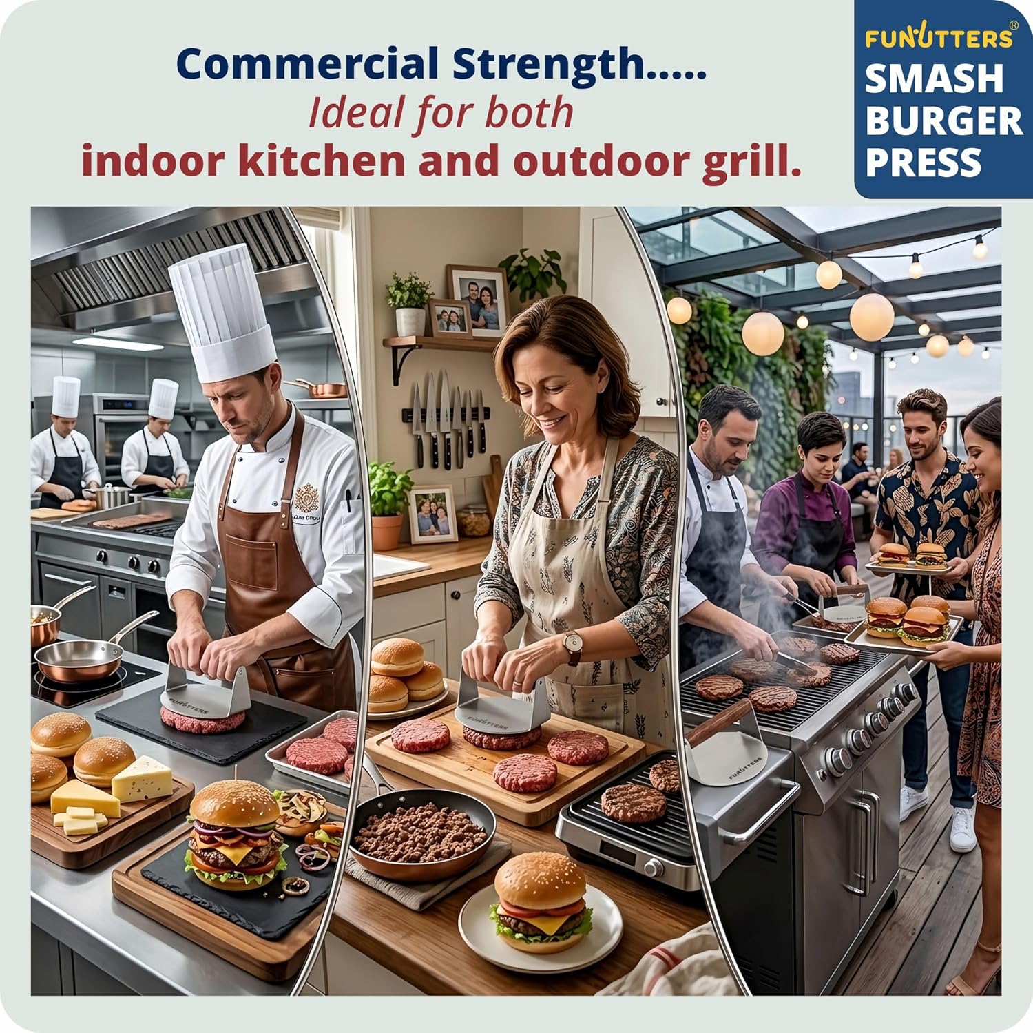 6.5'' Smash Burger Press Patty Maker, Hamburger Smasher Tool, Heavy-Duty Stainless Steel, BBQ Grill and Flattop Griddle Accessory - Commercial Grade